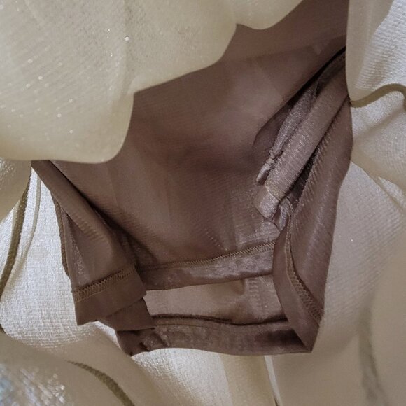 SHIMMERING elastic waist flare pleated long beige sheer skirt size L - Picture 10 of 11